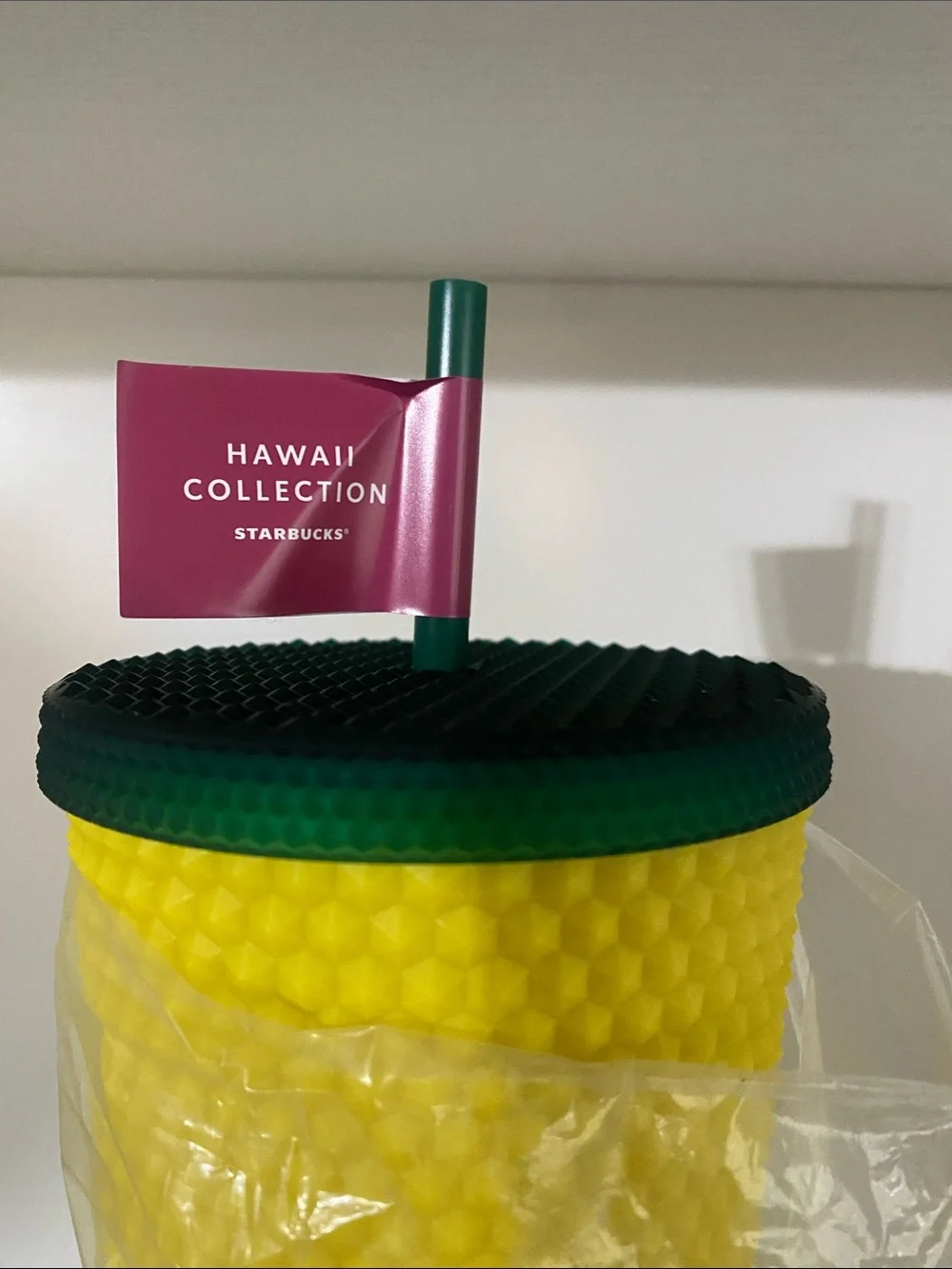 Starbucks Yellow Textured Tumbler with Green Lid